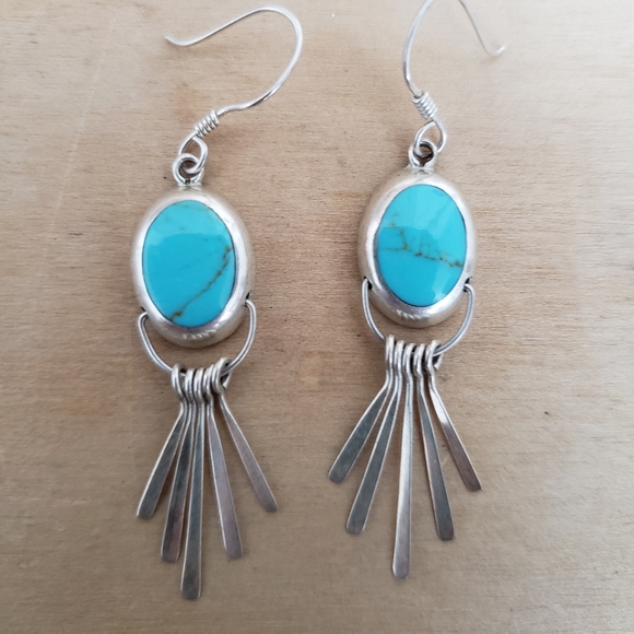 Turquoise earrings, silver setting - Picture 3 of 4